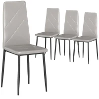 HOMCOM Set de 4 Scaune de Dining cu Spătar Înalt din Imitație de Piele și Oțel, 41x50x97cm, Gri(m-11)