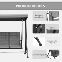 Outsunny 3-personen tuinschommelbank aluminium met zonnedak, grijs(m-6)