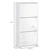 HOMCOM Meuble à Chaussures Armoire à chaussures 3 Portes abattantes 3 Compartiments en bois 60L x 26I x 124H cm Blanc laqué(m-3)