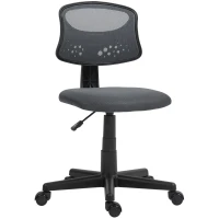 HOMCOM Cadeira de Escritório sem Apoio para os Braços com Encosto de Malha Respirável Altura Ajustável 43x48x78-88 cm Cinza(m-1)