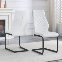 Chaise de salle à manger matelassée motif losange, dossier haut ergonomique, lot de 2, 43x63x100 cm, Blanc+Noir(m-4)