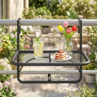 Outsunny Table Suspendue pour Balcon dim. 60L x 56,5l cm Hauteur réglable 3 Niveaux métal époxy Noir(m-9)