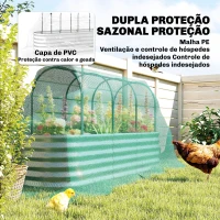 Outsunny Caixa de Plantio Grande com Cobertura de Estufa e Rede Fundo Aberto para Jardim Terraço 200x60x103 cm Prateado(m-6)