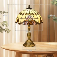 HOMCOM Tiffany Stained Glass Table Lamp, Handmade Antique Bedside Lamp, Decorative Night Light for Bedroom, Living room, Home, Nightstand(m-3)