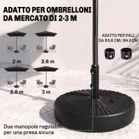 Outsunny Base per Ombrellone da Giardino 3 m con Maniglie Incorporate, in HDPE e Acciaio, Ø51x36 cm, Nero(m-4)