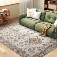 HOMCOM Vintage Area Rug, Non-Slip Washable Rug, Flannel Floor Carpet for Living Room, Bedroom, Dining Room, Home Office, 290 x 200 cm, Beige(m-9)