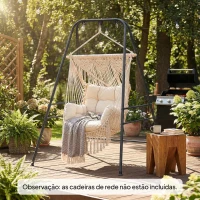 Outsunny Suporte para Cadeira Suspensa Rede 183 cm Suporte para Balanço Estrutura de Aço Almofadas Antiderrapantes Preto(m-2)