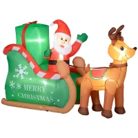 Outsunny Kerstman met Slee & Rendier, Opblaasbaar met Witte LED-Verlichting, 210 x 80 x 140 cm(m-10)