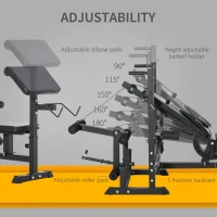 HOMCOM Weight Bench with Adjustable Barbell Rack, Leg Extension, Preacher Curl Pad and 20kg Barbell Set(m-4)