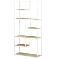 HOMCOM Estante de Armazenamento para Livros com Estrutura de Aço para Escritório Sala de Estar Estúdio 83x34x180cm Carvalho e Branco(m-12)