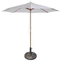 Outsunny 3 m Garden Parasol with Base, Pulley Operated Patio Umbrella, Wooden Parasol, Table Market Umbrella with Rope Pulley Mechanism and 8 Ribs, White(m-11)