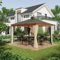 Outsunny Gazebo da Giardino in Acciaio, Alluminio e Poliestere con Tetto in Policarbonato e Zanzariere, 2.94x3.60x2.67 m(m-10)