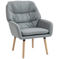 HOMCOM Poltrona de Sala de Estar Moderna Acolchoada de Dupla Camada Estofada em Couro Sintético Pés de Madeira 68x74x89 cm Cinza(m-11)