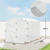 Outsunny Polytunnel Greenhouse Walk-in Grow House with UV-resistant PE Cover, Door and Galvanised Steel Frame, 3 x 2 x 2m, White(m-3)