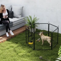 PawHut Six-Panel Dog Playpen with Door, for Small Dogs, Indoors, Outdoors, 60cm Tall, Black(m-2)