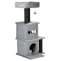 PawHut Arbre à chats design cosy chic multi-équipements centre d'activités niches plateformes lit jeu boule feutres amovibles lavables panneaux de particules peluche courte 48 x 48 x 100 cm gris(m-11)