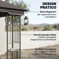 Outsunny Gazebo da Giardino 3x3m con Zanzariera e Tetto a 2 Livelli, Mensole Laterali e Ganci, Caffè(m-6)