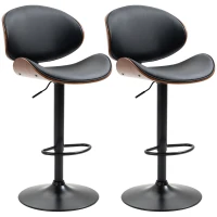 HOMCOM, Set de 2 Scaune de Bar, Cu Spătar Reglabile pe Înălțime, PU, oțel, 53x52x96-116 cm, Negru(m-12)