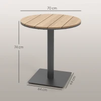 Outsunny Tuintafel Ø70 cm, Weerbestendige Ronde Balkontafel met Lamellenontwerp, Staal Ø70 x 74H cm Natuurlijk Hout(m-3)