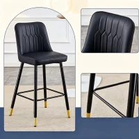 Lot de 2 tabourets de bar hauteur, design moderne et confortable, dossier incurvé et repose-pieds, 42x45x100 cm, Noir(m-7)