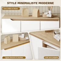 HOMCOM Buffet salon, meuble de rangement, 3 portes, étagères réglables et pieds en bois d'hévéa, 107x35x76,5cm, blanc et chêne(m-4)