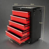 HOMCOM 5-Drawer Tool Chest with Wheels, Steel Lockable Tool Storage Cabinet with Handle, 2 Keys for Garage, Workshop, Red(m-3)