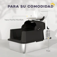 PawHut Arenero para Gatos Grandes Cubierto XL de Acero Inoxidable con Tapa Abatible Pala Bolsa Desodorante Diseño Panda Negro(m-6)