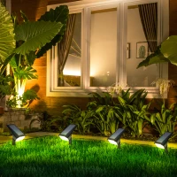 Outsunny set da 4 Faretti da Giardino e Muro con Picchetto, Luce Solare 2 Luminosità, 17x10x48.3cm Nero(m-10)