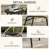 Outsunny Rieten Terrasmeubelset, Tuinmeubelset, 2 Stoelen & Tafel, Geel(m-7)