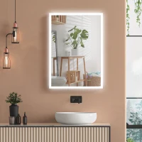 kleankin Espelho Casa de Banho com Luz LED Interruptor Tátil 3 Luzes Ajustáveis Função Anti-Embaciamento  70x50cm Prata(m-2)