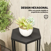 Outsunny Lot de 2 supports pour plantes, tabouret à fleurs hexagonal en métal, intérieur et extérieur, noir(m-5)