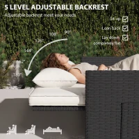 Outsunny Rattan Garden Daybed, Double Sun Lounger with 5-Level Adjustable Back, Storage Ottoman, Cream White(m-4)