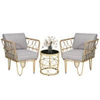 Outsunny Ensemble salon de jardin en résine tressée 3 pièces 2 fauteuils + 1 table basse ronde coussins inclus(m-11)