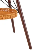 Table ronde 80 cm, idéale pour petits espaces, panier de rangement suspendu tressé, 80x80x71,5 cm, Noyer+Noir(m-6)