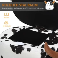 HOMCOM dierenkruk voor kinderen, kinderkruk met opbergruimte, gestoffeerde kruk, zitbank met dierenmotief, voor kinderkamers, varken voetenbank, zwart + wit, 62 x 35 x 36 cm | Aosom.de(m-4)