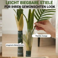 HOMCOM Kunstpalm 150cm Kunstplant met 16 Palmbladeren Grote Kunstplant in Pot voor Woonkamer Balkon Decoratie Groen(m-6)