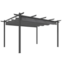 Outsunny Pérgola de Jardim 4x3 m com Telhado Retrátil Estrutura de Alumínio UPF30+ Orifícios de Drenagem Cinza(m-11)