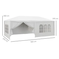 Outsunny Gazebo Tendone per Feste 6x3m con Pareti Laterali Rimovibili, Porte e Finestre, Bianco(m-3)