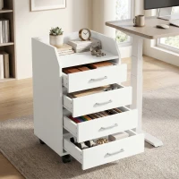 Vinsetto Cassettiera da Ufficio in Legno con 4 Cassetti, Ruote e Bordi Rialzati, 40x36x65cm, Bianco(m-8)