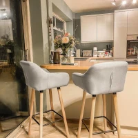 HOMCOM 2-delige set barkrukken, inclusief voetensteun, massief hout, 55 cm x 48 cm x 100 cm, beige + natuur(m-8)