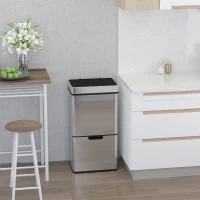HOMCOM Afvalbak afvalscheidingssysteem prullenbak met sensor 72 L 3 vakken rvs zilver(m-2)