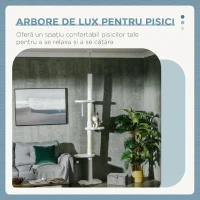 PawHut Arbore pentru pisici cu montare pe tavan, înălțime reglabilă și stâlpi acoperiți cu sisal, 48x32x225-255 cm, alb(m-4)