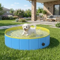 PawHut Foldable Dog Pool for Puppies and Ducks Dog Paddling Pool Bath Tub, Blue, 80 x 20 cm(m-14)