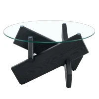 Table basse ronde, design moderne, facile à nettoyer et stable, 79x79x45 cm, Transparent(m-2)