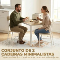 HOMCOM Conjunto de 2 Cadeiras de Jantar Cadeiras de Cozinha Modernas com Encosto Inclinado Estrutura Metálica 36x47x88,3 cm Madeira e Branco(m-4)