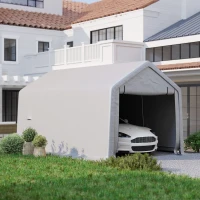 Outsunny Carport tente de garage 3 x 5,2 m, abri voiture extérieur carport pour voiture avec porte enroulable amovible gris(m-8)