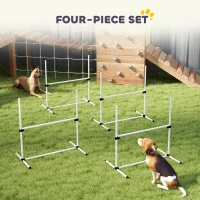 PawHut 4 Pieces Dog Agility Training Equipment, Adjustable Height Jumps Hurdle with Carrying Bag for Outdoor, White(m-5)