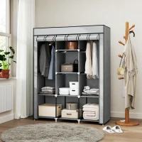 HOMCOM Armoire penderie multi-rangement - 8 étagères, 2 barres - non tissé gris clair(m-10)