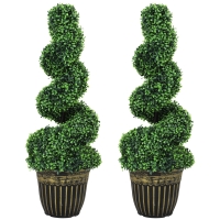 HOMCOM Spiraalvormige Buxus, Set van 2 Kunstplanten, met Pot, 90 cm Hoog, Groen