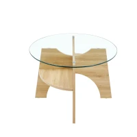 Table basse ronde en verre, design moderne, patins antidérapants, 104.9x60x35.6 cm, Couleur naturelle(m-2)